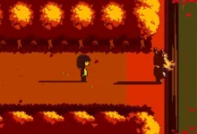 Pixel-art scene from Deltarune showing two characters in an autumn-colored area.