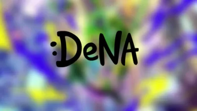 DeNA logo centered over a blurred colorful Pokémon-themed background