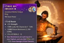 Diablo 4 Stone of Jordan item tooltip showing 3,000 Poison Resistance and resistances matching the highest value