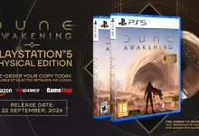 Dune: Awakening PlayStation 5 physical edition cases and disc shown in an official release announcement graphic