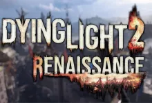 Dying Light 2: Renaissance logo displayed over a blurred cityscape from the game