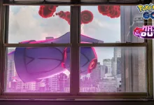 Dynamax Beldum visible outside a city window in Pokémon GO