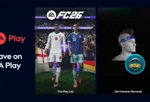 EA Play promotional graphic showing the EA SPORTS FC 26 Play List and member rewards