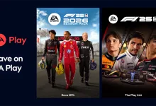 EA Play promotional graphic showing F1 25 artwork, the 2026 Season Pack, and a 10% member discount.