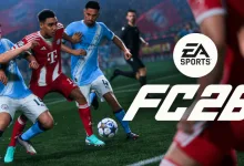 EA SPORTS FC 26 football match artwork showing players competing for the ball with the FC 26 logo