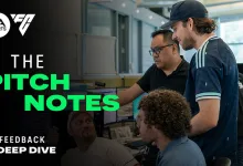 EA SPORTS FC 27 FC Feedback Deep Dive graphic showing developers discussing the game in an office