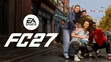 EA SPORTS FC 27 artwork showing a group gathered on an urban street beneath the EA SPORTS logo and FC 27 title