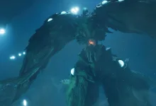 A massive dark winged creature looms underwater in Final Fantasy 7 Revelation