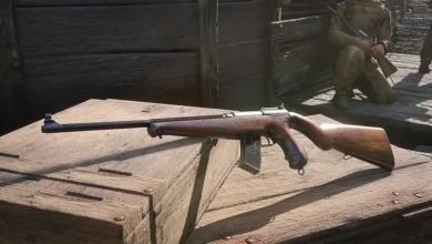 A wood-stock PPT-28 prototype weapon with a box magazine rests on a wooden crate in an Enlisted scene.