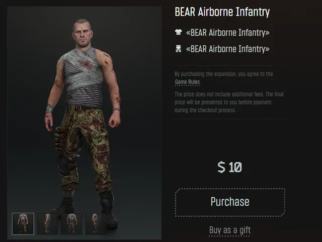 Escape from Tarkov BEAR Airborne Infantry outfit priced at $10