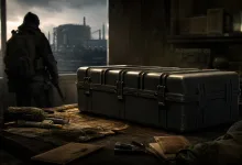 A tactical soldier stands beside a large black storage case in a dim industrial room, evoking Escape from Tarkov's quest reward.