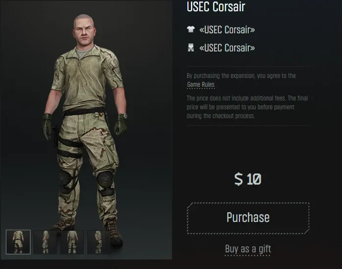 Escape from Tarkov USEC Corsair outfit priced at $10