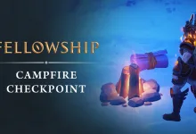 Fellowship title card showing a campfire and armored fantasy character