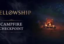 Fellowship Campfire Checkpoint title card showing a campfire in a dark fantasy setting