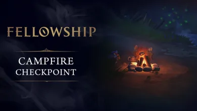 Fellowship Campfire Checkpoint title card showing a campfire in a dark fantasy setting