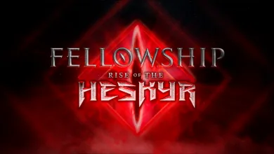 Fellowship: Rise of the Heskyr logo over a glowing red crystal