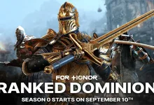 For Honor warriors in armor with swords, alongside text announcing Ranked Dominion Season 0 starts on September 10