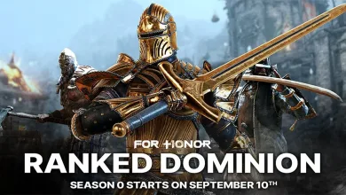 For Honor warriors in armor with swords, alongside text announcing Ranked Dominion Season 0 starts on September 10
