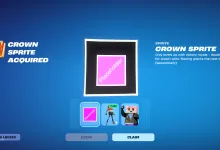 Fortnite reward screen for Crown Sprite with a pink Placeholder card