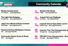 Forza Horizon 6 Community Calendar listing ongoing activities and races on August 6 and August 8