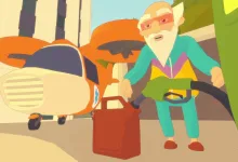 Screenshot of an old bearded man siphoning fuel into a container in Future? No Thanks!