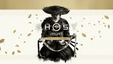 Black-and-white Ghost of Yōtei Complete Edition artwork featuring an armed warrior beneath the game logo.