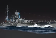 Italian Giulio Cesare battleship sailing through dark water in War Thunder