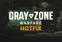 Gray Zone Warfare HOTFIX graphic displayed over a computer setup