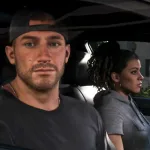 Jason and Lucia sit inside a car in Grand Theft Auto VI.
