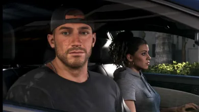Jason and Lucia sit inside a car in Grand Theft Auto VI.