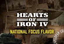 Hearts of Iron IV title artwork with a tank and the words National Focus Flavor