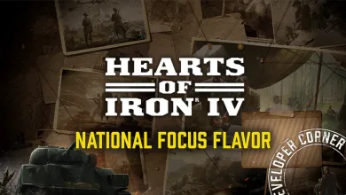 Hearts of Iron IV title artwork with a tank and the words National Focus Flavor