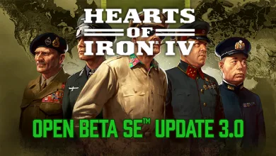 Hearts of Iron IV Open Beta SE Update 3.0 artwork showing four military leaders over a world map
