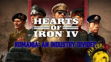 Hearts of Iron IV artwork showing four military figures and a tank beneath the text Romania: An Industry Divided