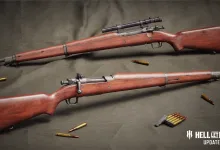 Two Springfield rifles displayed with ammunition in Hell Let Loose