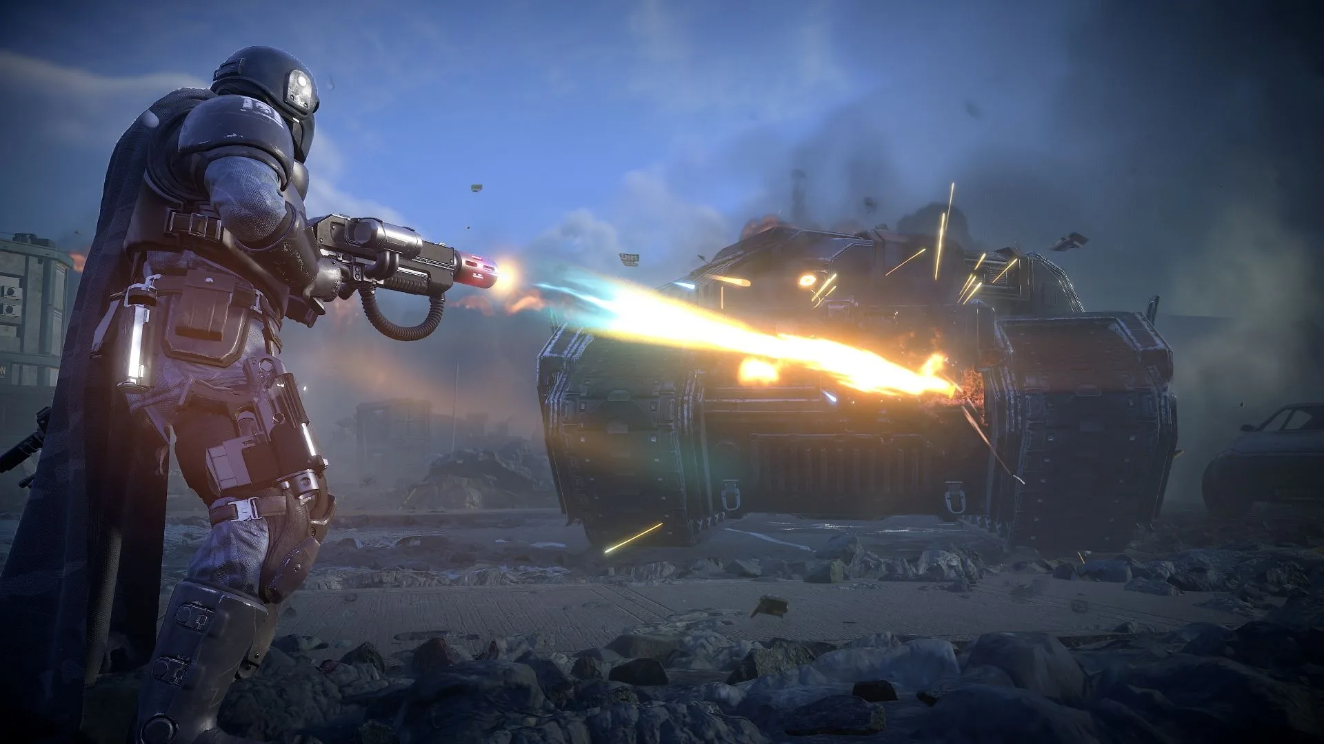 Helldiver firing the 40-K Meltagun