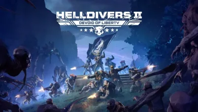Helldivers battle alien creatures in blue-lit terrain in Helldivers 2: Devoid of Liberty.