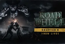 Hunt: Showdown 1896 artwork showing a dark figure looming over two hunters beside text reading Road to Hell Chapter 3 Now Live