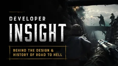 Hunt: Showdown 1896 hunters and a firearm in a dark scene beneath text reading Developer Insight: Behind the Design and History of Road to Hell