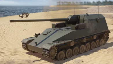 Japanese Ho-Ri self-propelled gun driving across a beach in War Thunder