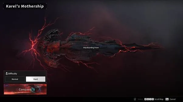 Karel's Mothership difficulty selection showing Conquest mode