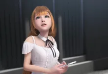 Kingdom Hearts 4 character in a white outfit holding a smartphone