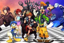 Kingdom Hearts characters including Sora, Donald Duck, Goofy, Mickey Mouse and other series characters