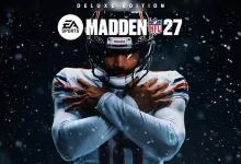 Madden NFL 27 Deluxe Edition artwork showing a football player in a helmet and uniform with crossed arms against a dark background