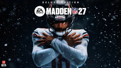 Madden NFL 27 Deluxe Edition artwork showing a football player in a helmet and uniform with crossed arms against a dark background