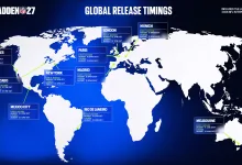 Official Madden NFL 27 map showing Early Access and worldwide launch times for cities around the world