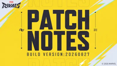 Yellow Marvel Rivals graphic reading Patch Notes and Build Version 20260827