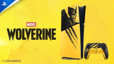 Marvel’s Wolverine Battle Yellow PS5 console and matching DualSense controller