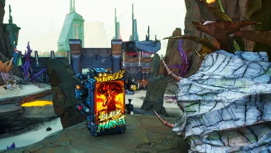 Maurice's Black Market Vending Machine beside icy rock formations in Borderlands 4