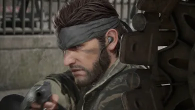 Snake aims a weapon from cover in a Metal Gear scene